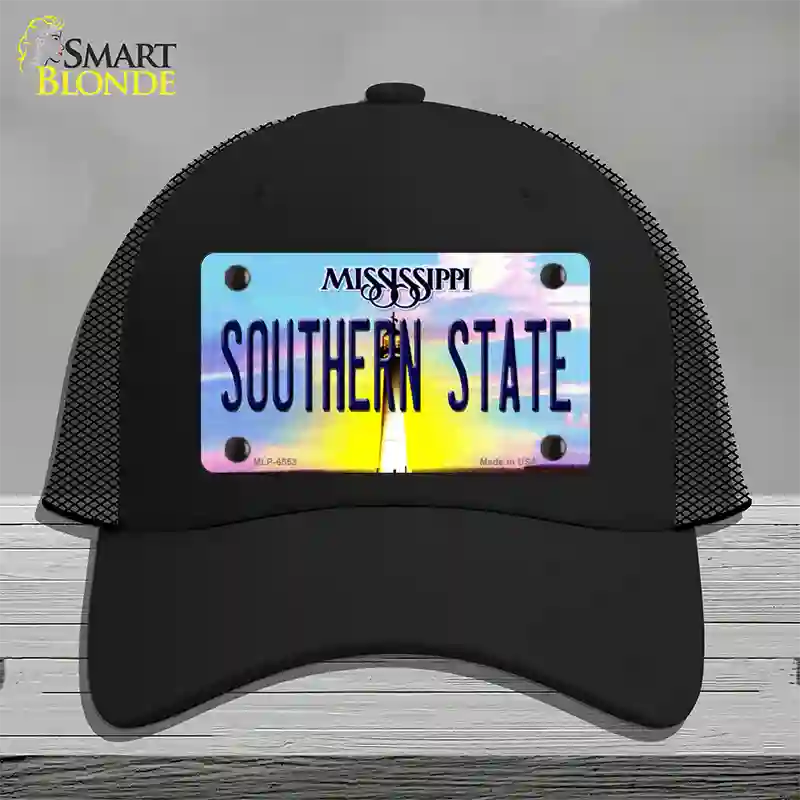 Southern State Mississippi Novelty License Plate Hat Mesh / Black