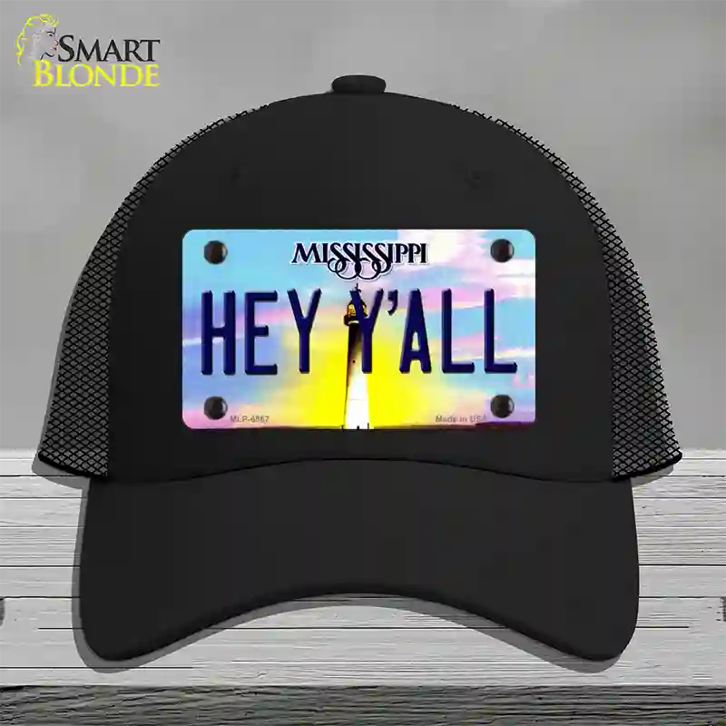 Hey YAll Mississippi Novelty License Plate Hat Mesh / Black