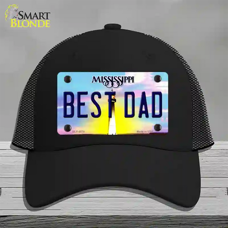 Best Dad Mississippi Novelty License Plate Hat Mesh / Black