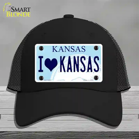 I Love Kansas Novelty License Plate Hat Mesh / Black