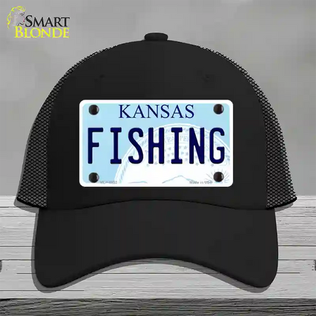 Fishing Kansas Novelty License Plate Hat Mesh / Black