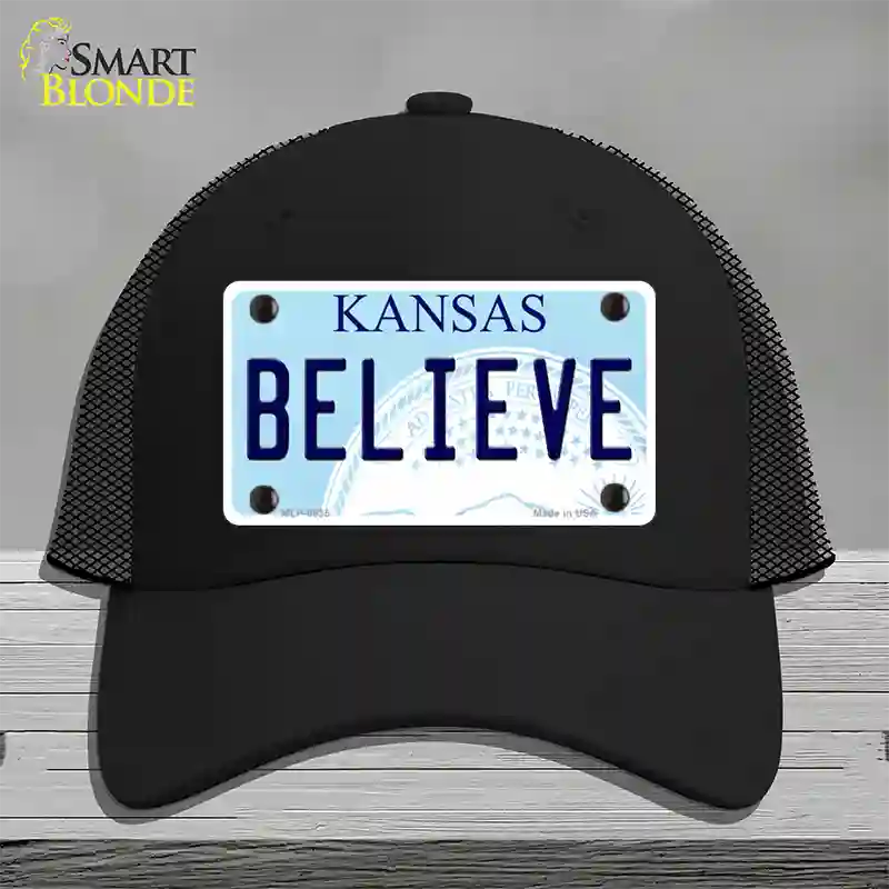 Believe Kansas Novelty License Plate Hat Mesh / Black