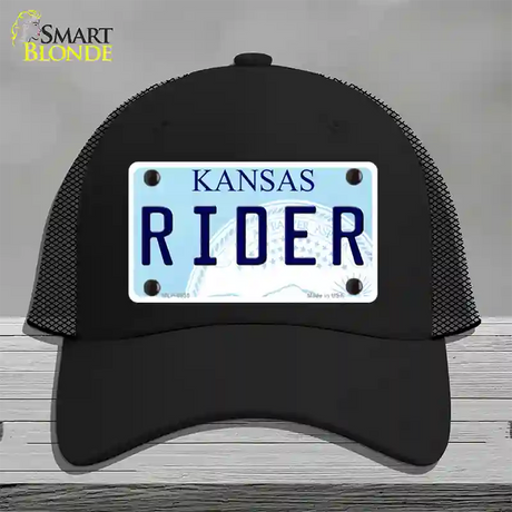 Rider Kansas Novelty License Plate Hat Mesh / Black