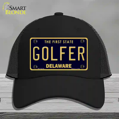 Golfer Delaware Novelty License Plate Hat Mesh / Black