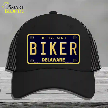 Biker Delaware Novelty License Plate Hat Mesh / Black