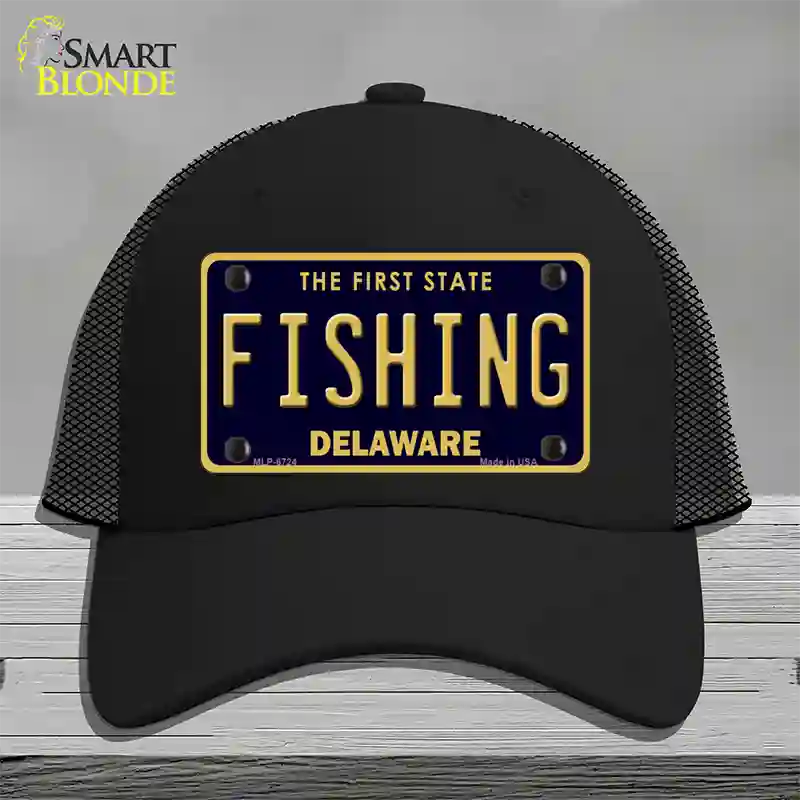 Fishing Delaware Novelty License Plate Hat Mesh / Black