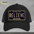 Believe Delaware Novelty License Plate Hat Mesh / Black