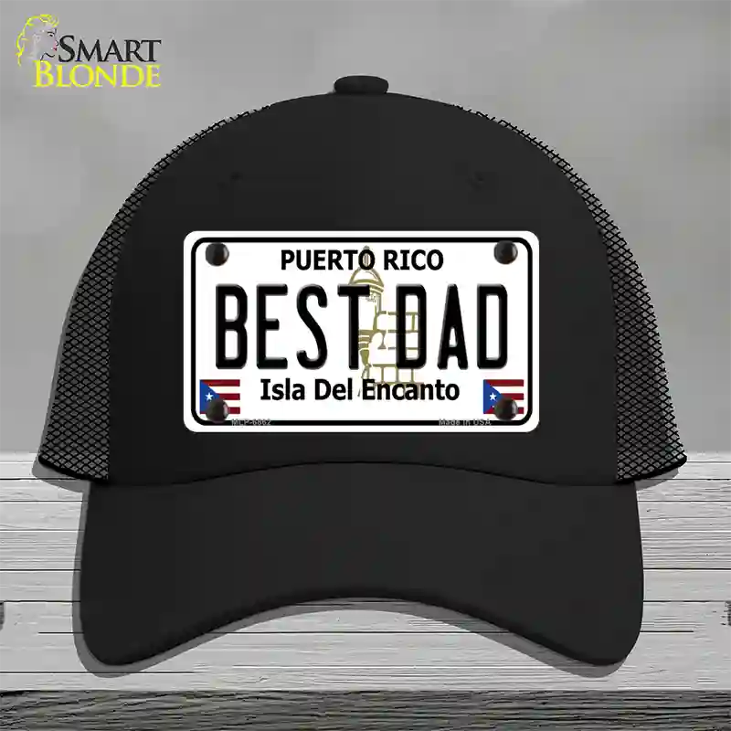 Best Dad Puerto Rico Novelty License Plate Hat Mesh / Black