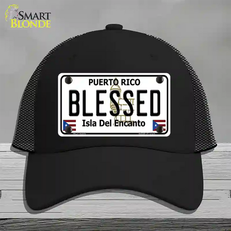 Blessed Puerto Rico Novelty License Plate Hat Mesh / Black