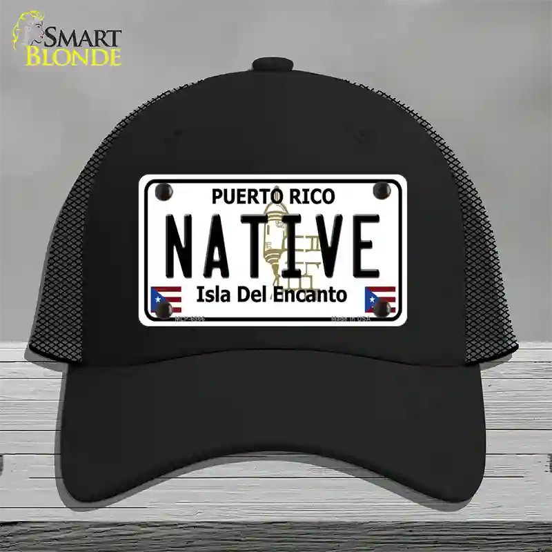 Native Puerto Rico Novelty License Plate Hat Mesh / Black