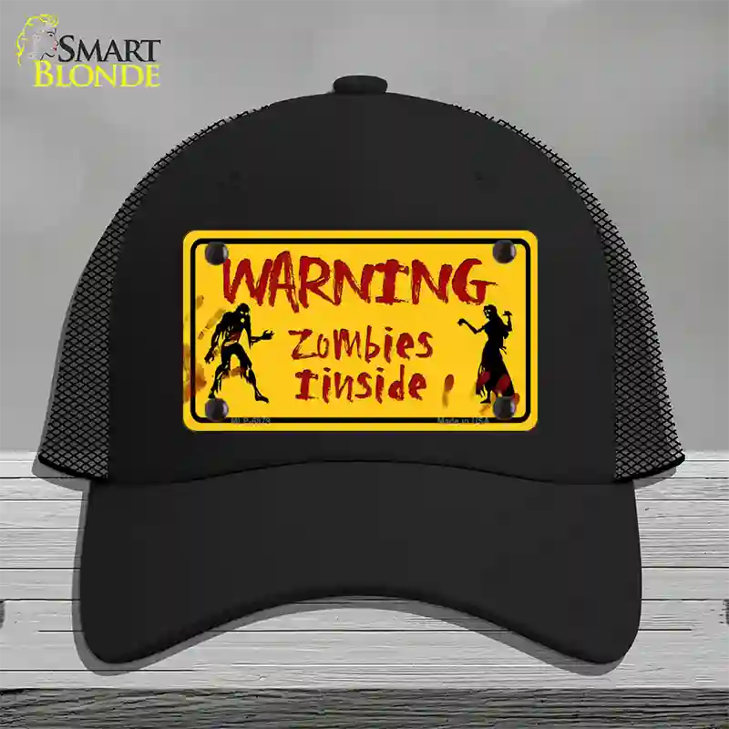 Warning Zombies Inside Novelty License Plate Hat Mesh / Black