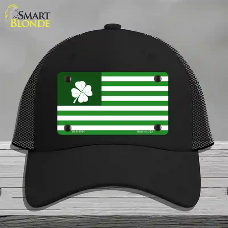 Green Shamrock Flag Novelty License Plate Hat Mesh / Black