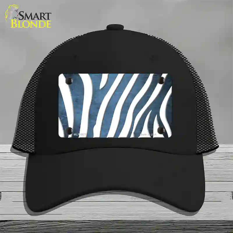 Light Blue White Zebra Oil Rubbed Novelty License Plate Hat Mesh / Black