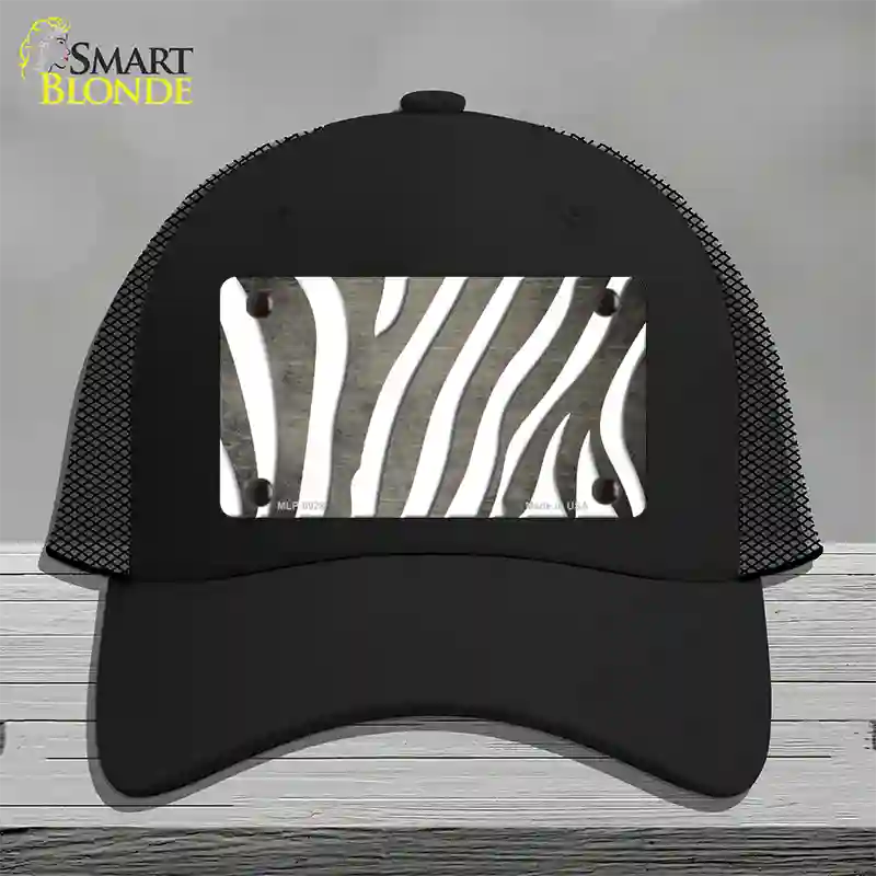 Tan White Zebra Oil Rubbed Novelty License Plate Hat Mesh / Black