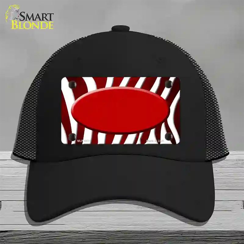 Red White Zebra Oval Oil Rubbed Novelty License Plate Hat Mesh / Black