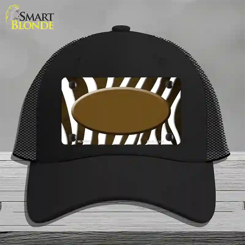 Brown White Zebra Oval Oil Rubbed Novelty License Plate Hat Mesh / Black