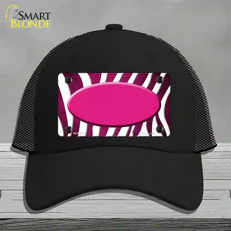 Pink White Zebra Oval Oil Rubbed Novelty License Plate Hat Mesh / Black