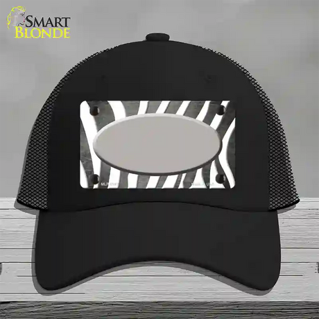 Gray White Zebra Oval Oil Rubbed Novelty License Plate Hat Mesh / Black