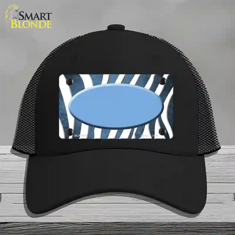 Light Blue White Zebra Oval Oil Rubbed Novelty License Plate Hat Mesh / Black