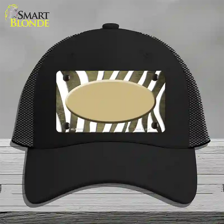 Gold White Zebra Oval Oil Rubbed Novelty License Plate Hat Mesh / Black