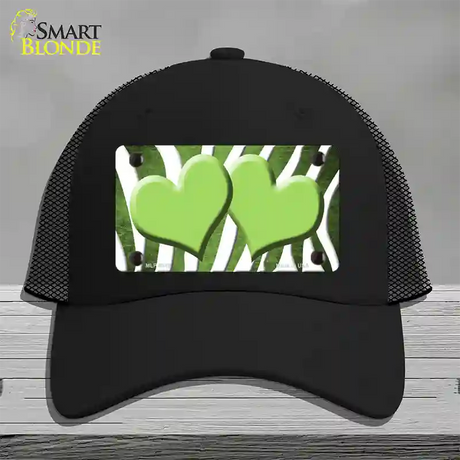 Lime Green White Zebra Hearts Oil Rubbed Novelty License Plate Hat Mesh / Black