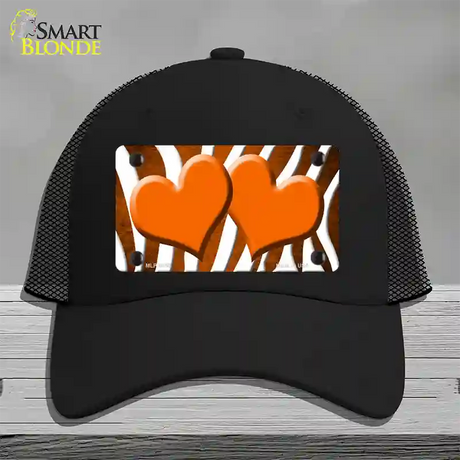 Orange White Zebra Hearts Oil Rubbed Novelty License Plate Hat Mesh / Black