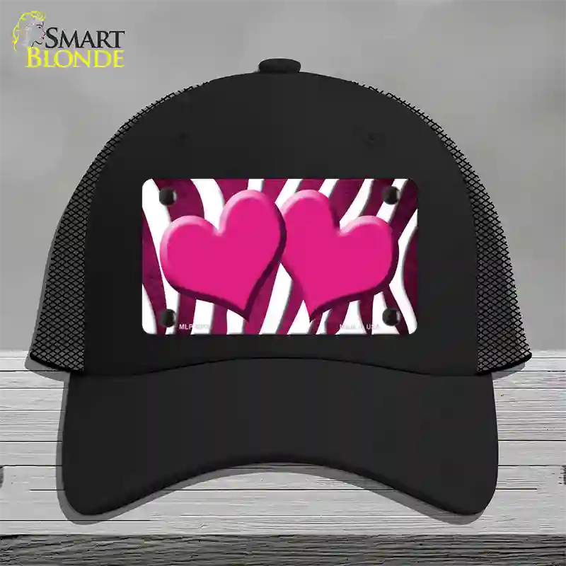 Pink White Zebra Hearts Oil Rubbed Novelty License Plate Hat Mesh / Black