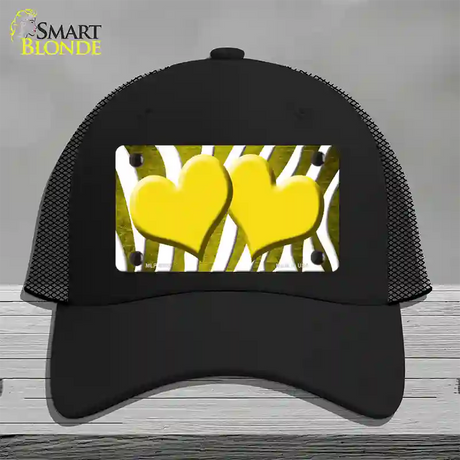 Yellow White Zebra Hearts Oil Rubbed Novelty License Plate Hat Mesh / Black