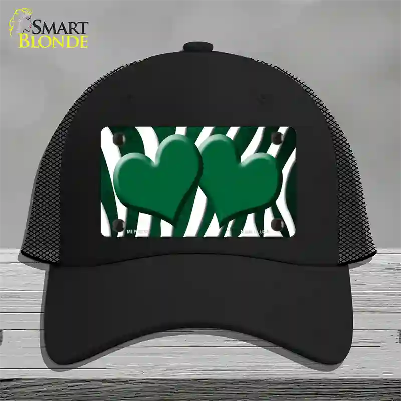 Green White Zebra Hearts Oil Rubbed Novelty License Plate Hat Mesh / Black