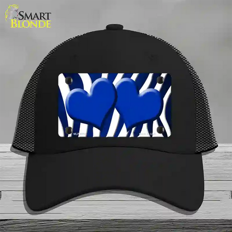 Blue White Zebra Hearts Oil Rubbed Novelty License Plate Hat Mesh / Black