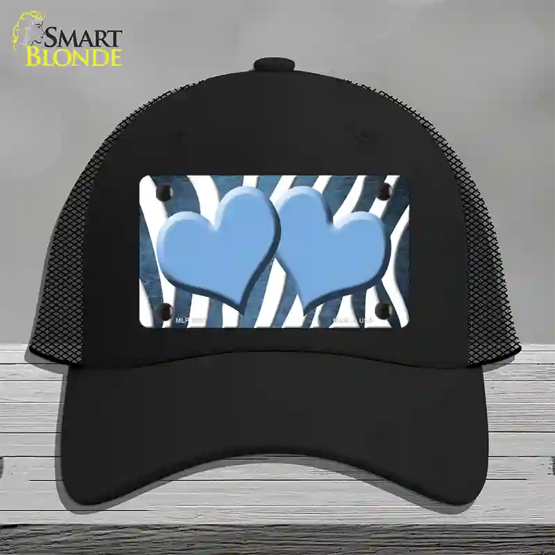 Light Blue White Zebra Hearts Oil Rubbed Novelty License Plate Hat Mesh / Black