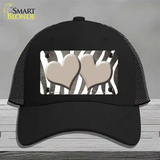 Tan White Zebra Hearts Oil Rubbed Novelty License Plate Hat Mesh / Black