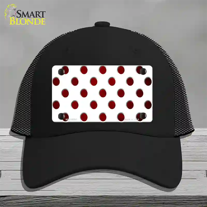 Red White Dots Oil Rubbed Novelty License Plate Hat Mesh / Black