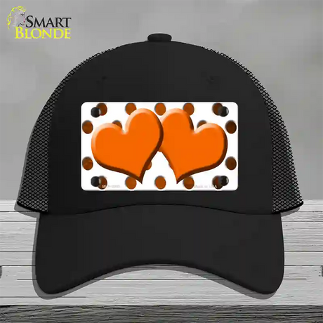 Orange White Dots Hearts Oil Rubbed Novelty License Plate Hat Mesh / Black