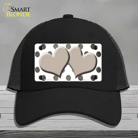 Tan White Dots Hearts Oil Rubbed Novelty License Plate Hat Mesh / Black