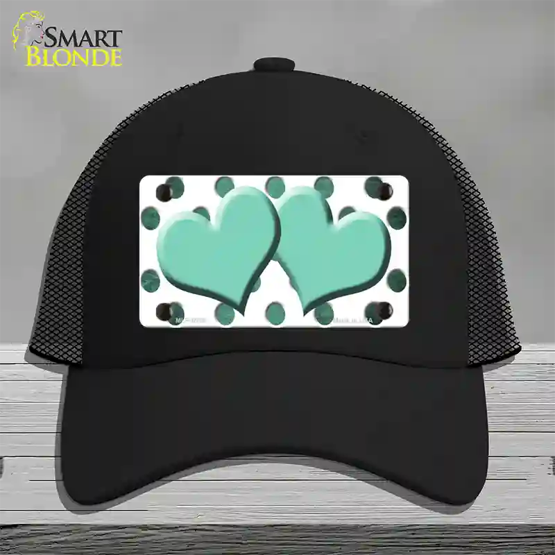 Mint White Dots Hearts Oil Rubbed Novelty License Plate Hat Mesh / Black