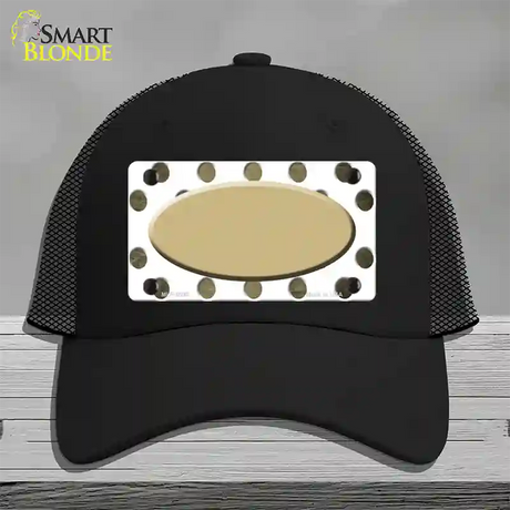 Gold White Dots Oval Oil Rubbed Novelty License Plate Hat Mesh / Black