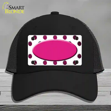 Pink White Dots Oval Oil Rubbed Novelty License Plate Hat Mesh / Black