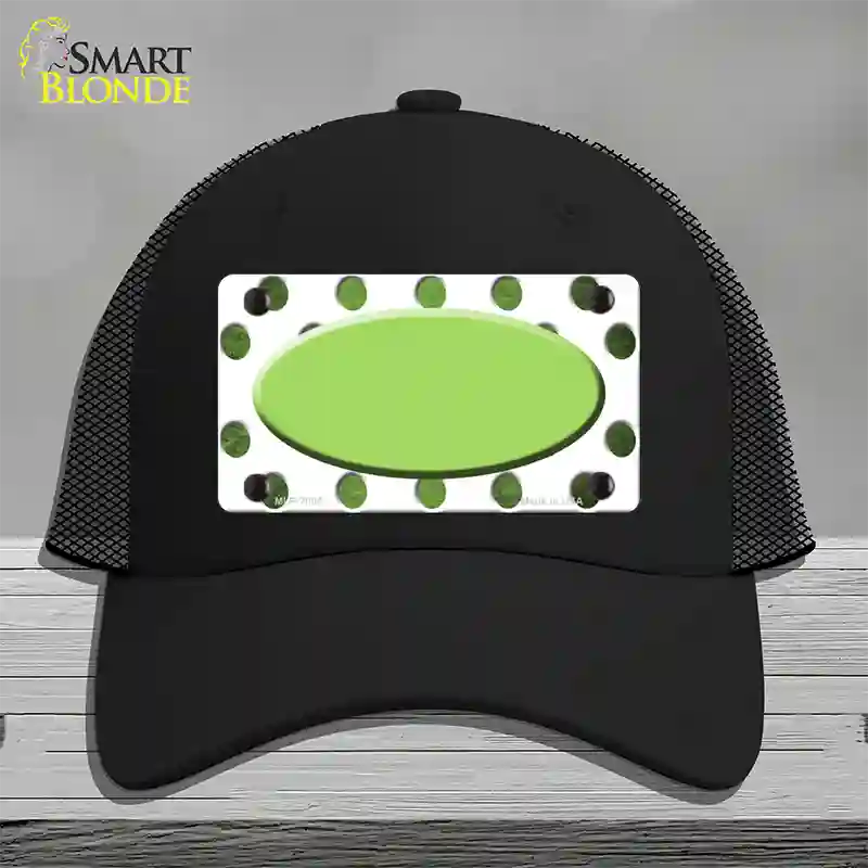 Lime Green White Dots Oval Oil Rubbed Novelty License Plate Hat Mesh / Black