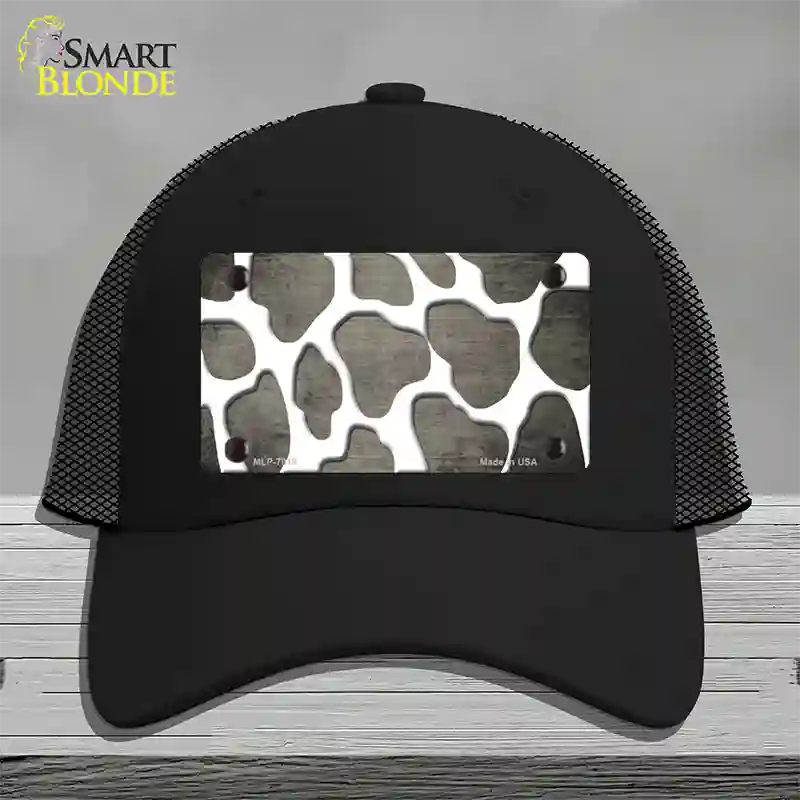 Tan White Giraffe Oil Rubbed Novelty License Plate Hat Mesh / Black