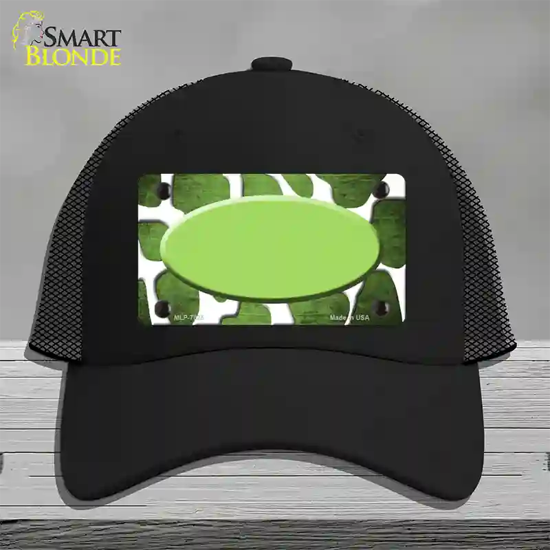 Lime Green White Oval Giraffe Oil Rubbed Novelty License Plate Hat Mesh / Black