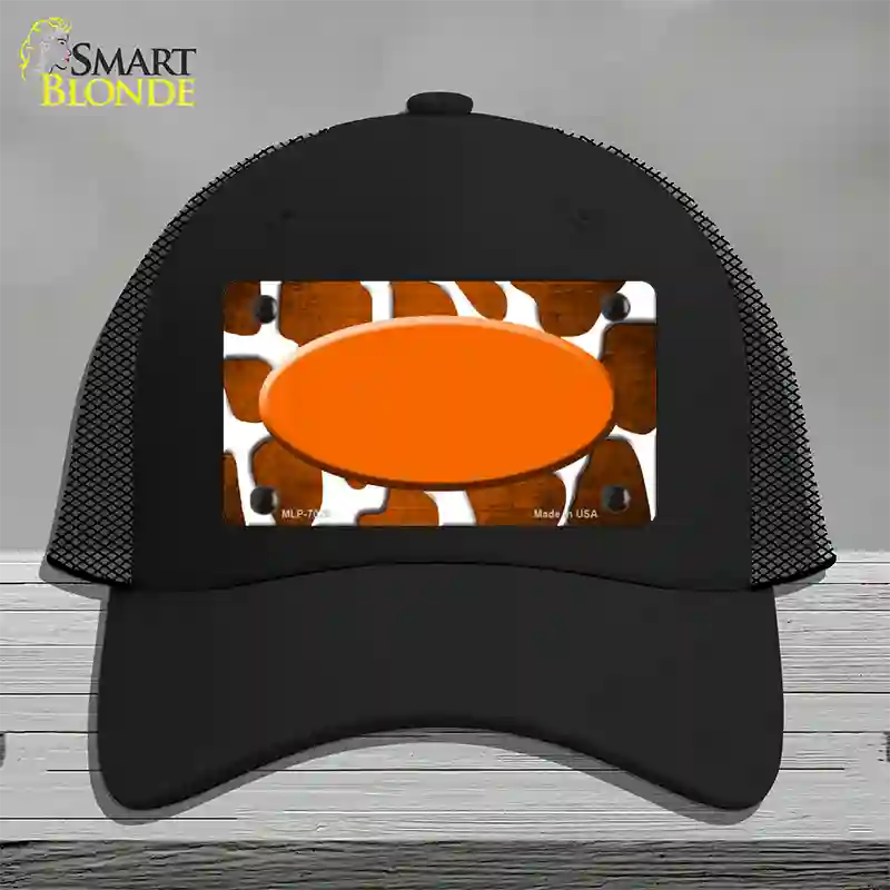 Orange White Oval Giraffe Oil Rubbed Novelty License Plate Hat Mesh / Black