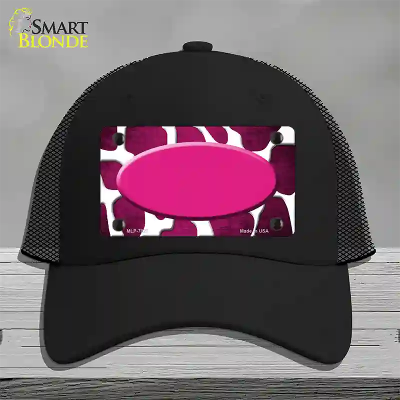 Pink White Oval Giraffe Oil Rubbed Novelty License Plate Hat Mesh / Black