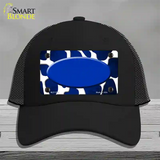 Blue White Oval Giraffe Oil Rubbed Novelty License Plate Hat Mesh / Black