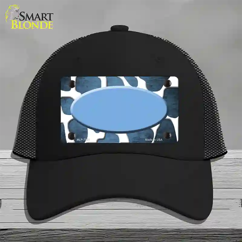 Light Blue White Oval Giraffe Oil Rubbed Novelty License Plate Hat Mesh / Black