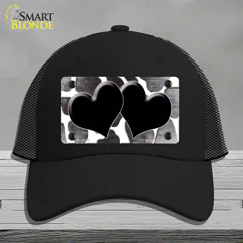 Black White Hearts Giraffe Oil Rubbed Novelty License Plate Hat Mesh / Black