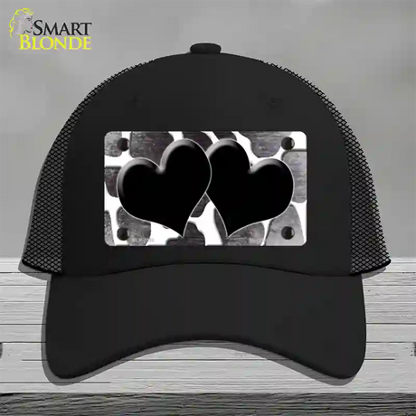 Black White Hearts Giraffe Oil Rubbed Novelty License Plate Hat Mesh / Black