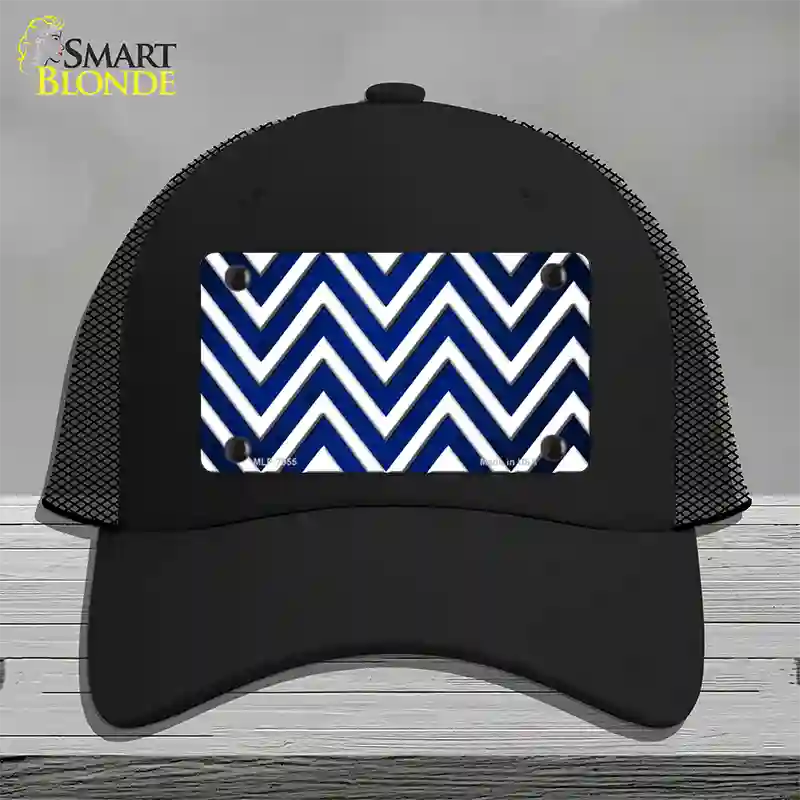 Blue White Chevron Oil Rubbed Novelty License Plate Hat Mesh / Black