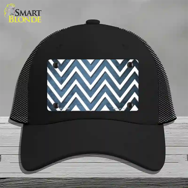 Light Blue White Chevron Oil Rubbed Novelty License Plate Hat Mesh / Black