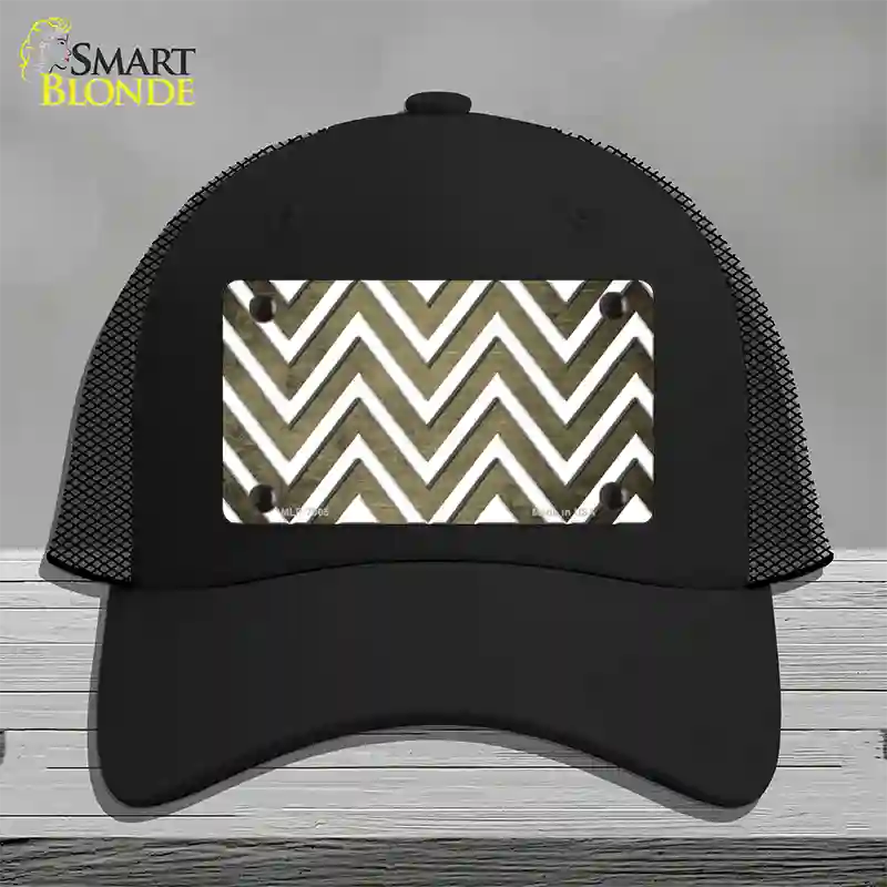 Gold White Chevron Oil Rubbed Novelty License Plate Hat Mesh / Black